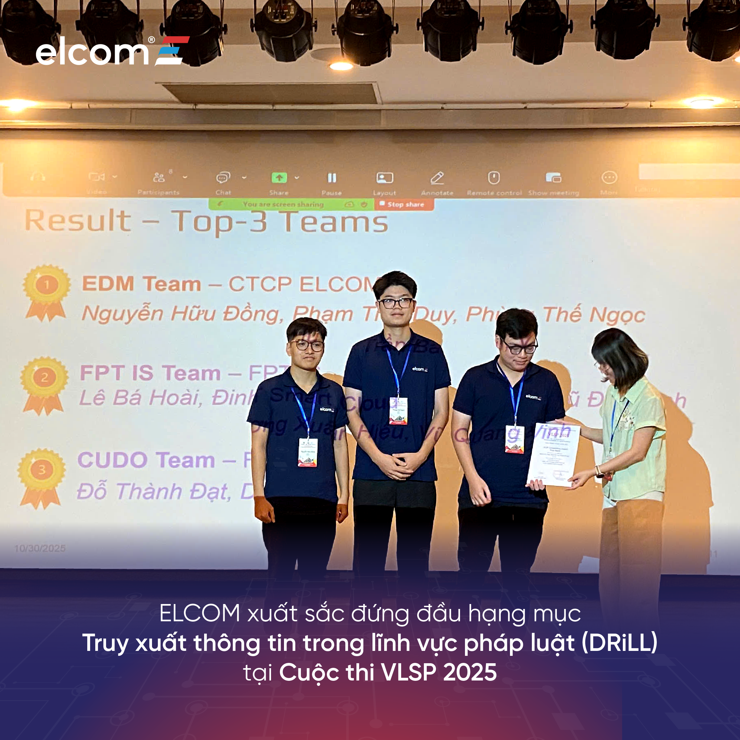 ELCOM xuất sắc đứng đầu hạng mục Truy xuất thông tin trong lĩnh vực pháp luật (DRiLL) tại Cuộc thi VLSP 2025